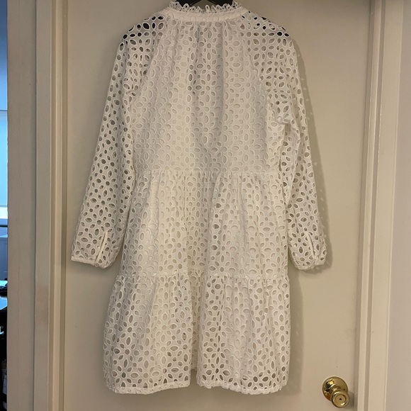 J. Crew White Eyelet Tiered Long sleeve Dress- Size Medium - Picture 5 of 10